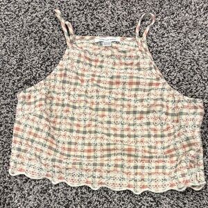 American eagle plaid  Lace Trim Women's Top